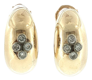 Late 20th-Century 14k Yellow Gold Polished Diamond Domed Hoop Earrings, Pair