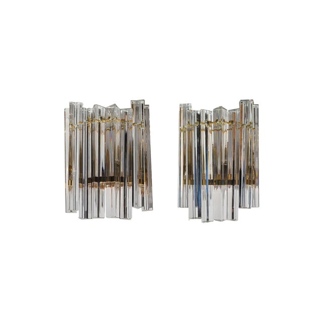 Curved Italian Murano Crystal Rib Prism Chandelier & Sconces in the Manner of Venini For Sale - Image 10 of 11