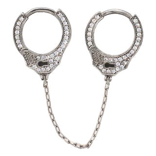Sterling Silver & Diamond Handcuff Design Earrings For Sale
