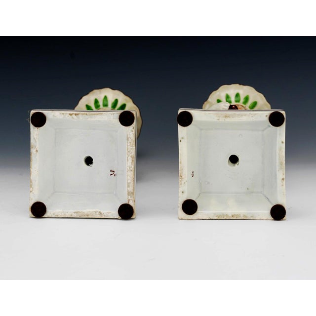 Ceramic Pair of English Pearlware Cupid and Torchbearer Figural Candlesticks, Attributed to Neale & Co. Or Wilson For Sale - Image 7 of 8