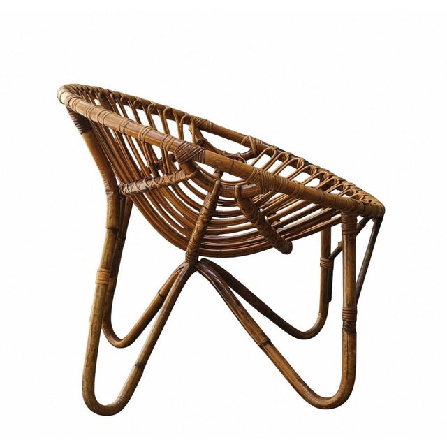 1960s Vintage Rattan & Wicker Lounge Armchair, Italy, 1960s For Sale - Image 5 of 9