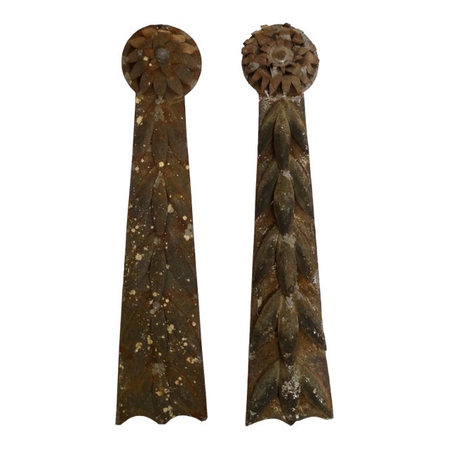 Hand Crafted Antique Italian Zinc Architectural Elements, S/2 For Sale