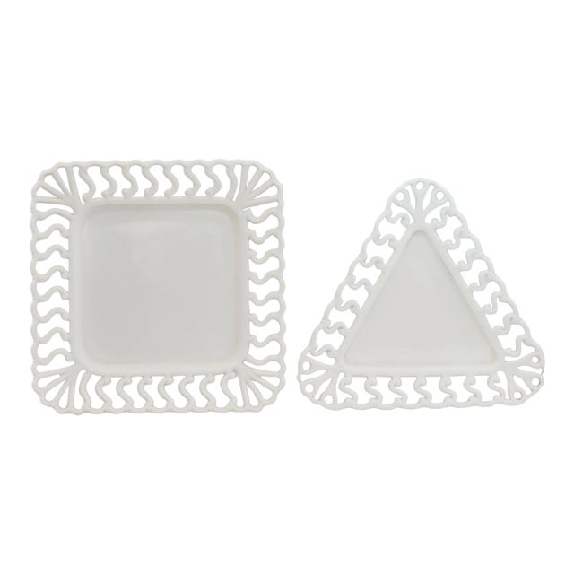 Lattice Edge Milk Glass Serving Plates, 2 Pcs. For Sale