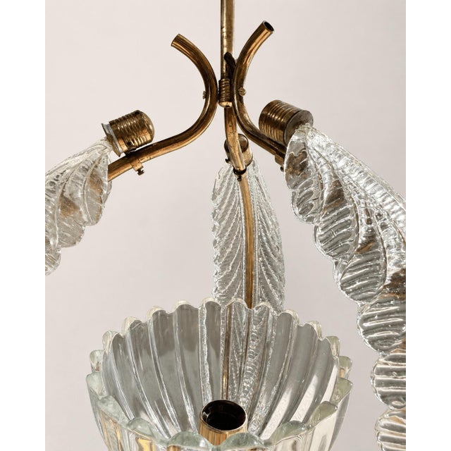 Gold Mid-Century Murano Glass and Brass Pendant Light from Barovier & Toso, 1950s For Sale - Image 8 of 18