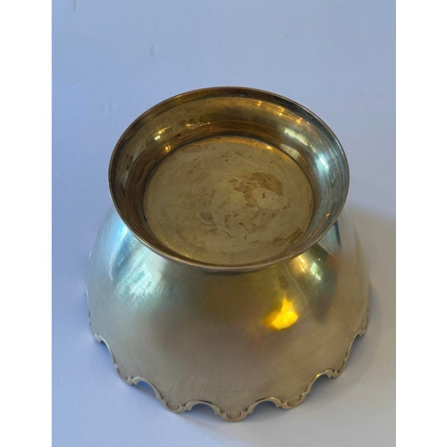 Mid 20th Century Solid Brass Pedestal Bowl With Scalloped Crown Rim For Sale - Image 9 of 10
