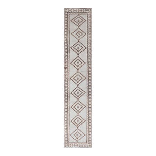 Vintage Turkish Tulu Runner With Ivory Field and Fine Brown Diamond Motifs For Sale