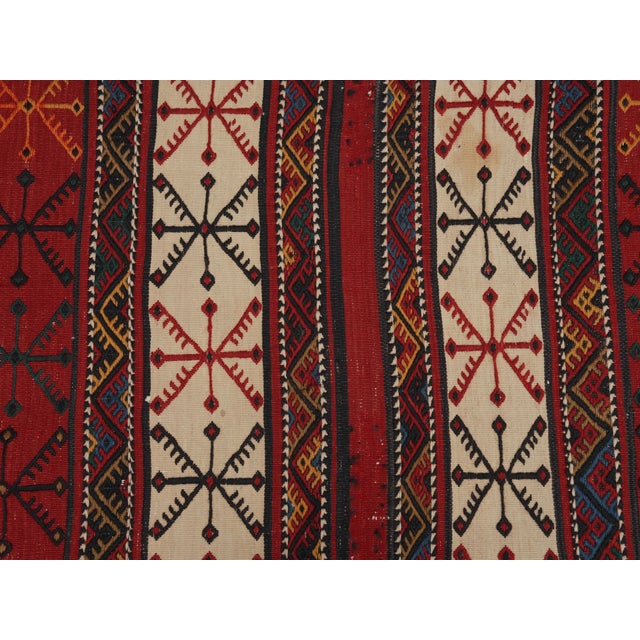 1970s Vintage Handmade Wool Cotton Red Kilim Area Rug For Sale In San Francisco - Image 6 of 11