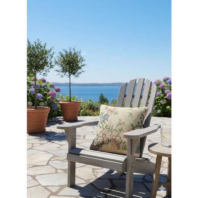 Vintage Turkish Rug Pillow Cover, Handwoven Wool Isparta Floral Cushion, Romantic Peach Sage Dusty Blue Boho Pillow, 16x16 In For Sale - Image 6 of 12