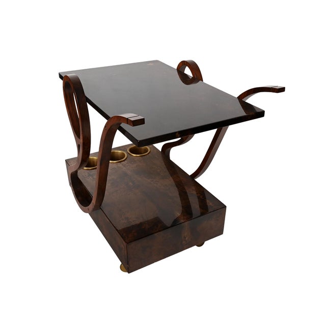 Mid-Century Modern Vintage Aldo Tura Bar Cart Rosewood Goat Skin Mid Century Modern For Sale - Image 3 of 8