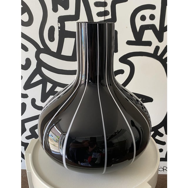 Vintage Black Glass Vase with White Trim, 1950s For Sale - Image 17 of 17