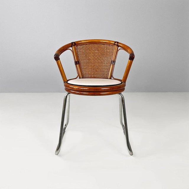 Modern Italian Cockpit Chair in Vienna Straw Wood and Steel, 1970s For Sale - Image 3 of 18