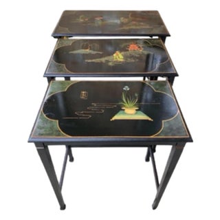 Chinoiserie Stately Vintage Nesting Tables - Set of 3 For Sale