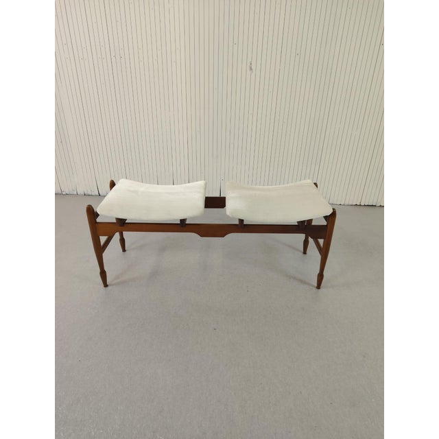 Vintage Brown and White Wooden Bench, 1950 For Sale - Image 6 of 6