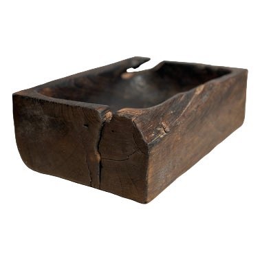 Asian Rectangular Dark Brown Teak Bowl For Sale