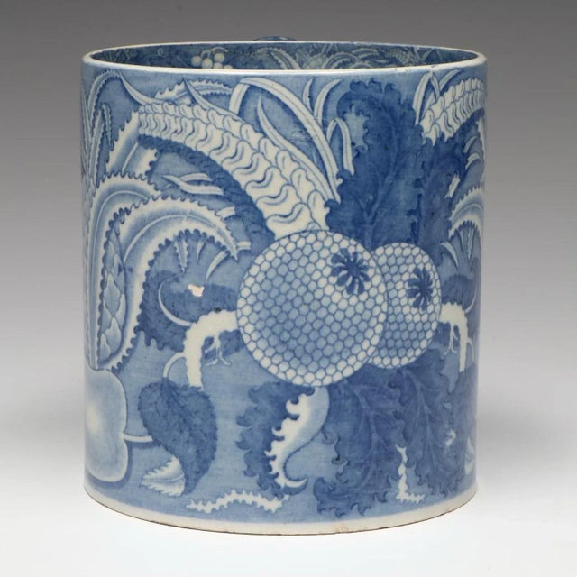 Antique early 19th century English George III Staffordshire pearlware blue & white pottery porter's mug circa 1820. A rare...