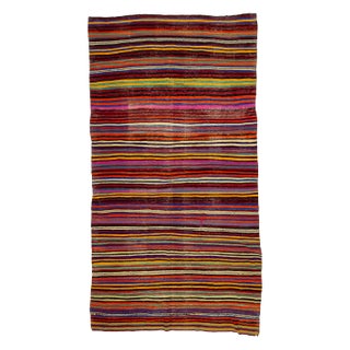 1960s Vintage Colorful Striped Turkish Kilim Rug- 6′10″ × 13′1″ For Sale