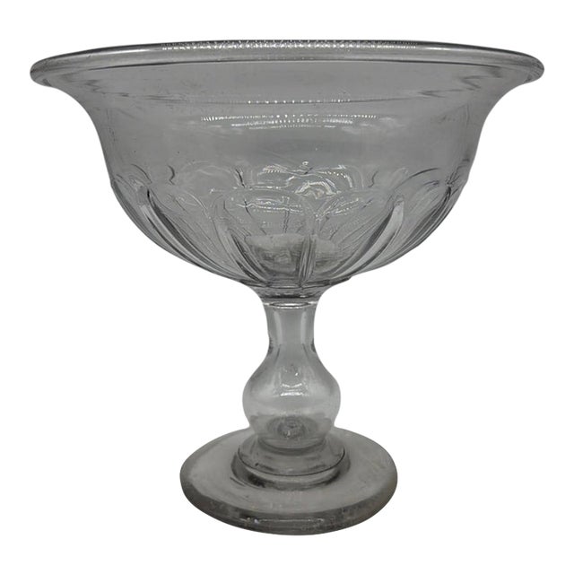 Rare Antique Blown Flint Glass Compote, Pittsburgh, Circa 1830s For Sale