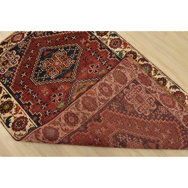 Qashqai Rug 3’5” X 5’5” Red Wool Vintage Tribal Hand-Knotted Oriental Carpet For Sale - Image 11 of 12