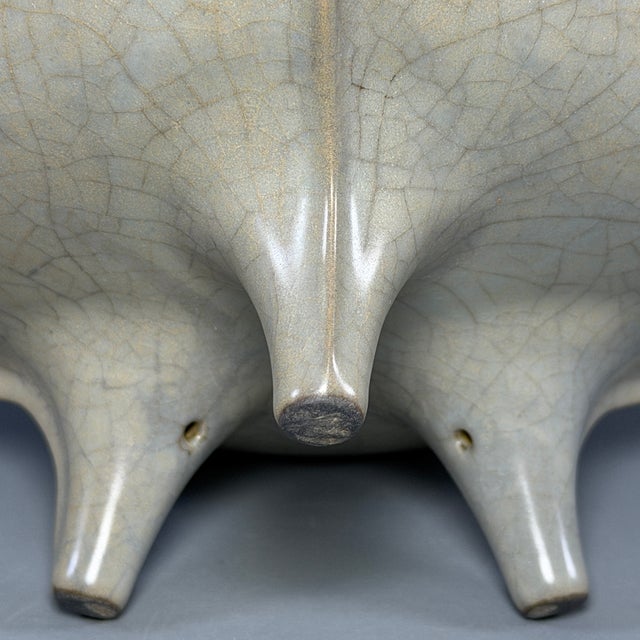 Ceramic Antique Chinese Guan‑Style Crackle Glaze Tripod Censer For Sale - Image 7 of 10