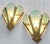 Pair Vintage Art Deco Nouveau Brass Heavy Green Cut Glass Fixture Slip Shade Wall Sconces Lamp Excellent Working Condition...