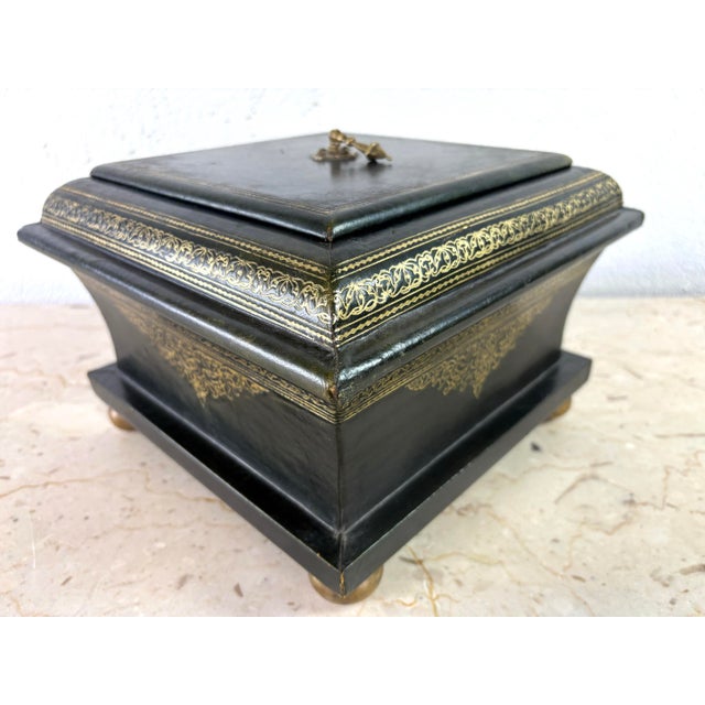 1950s Mid 20th Century Italian Tooled Leather Dresser Box For Sale - Image 5 of 11