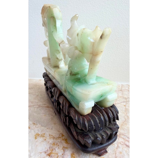 Jade Antique Chinese Qing Heavy Jadeite Jade Boat Smooth Sailing Figurines W/ Stand For Sale - Image 8 of 12