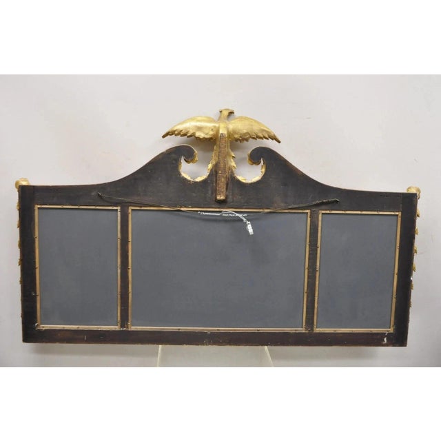 Antique American Federal Gilt Carved Overmantle Triple Mirror With Gold Eagle For Sale - Image 9 of 12