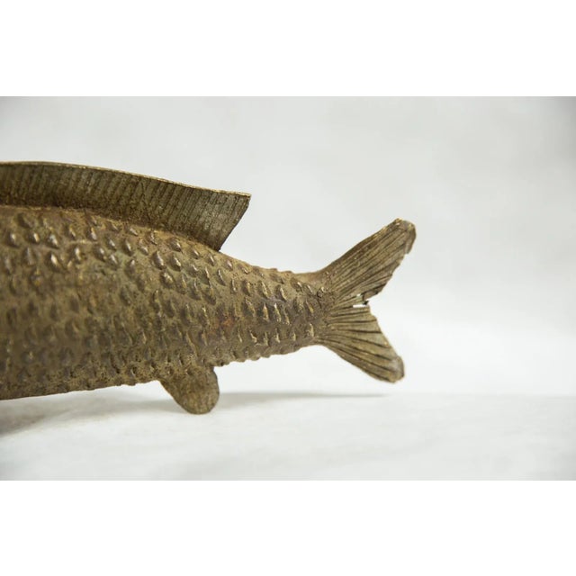 African Large Bass Fish Standing Vintage African Bronze Sculpture For Sale - Image 3 of 9