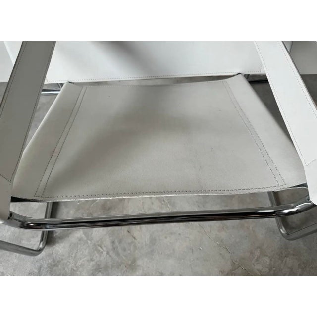 Vintage Marcel Breuer Wassily - Style Chrome White Leather Sling Lounge Chair/ Sold For Sale - Image 9 of 12