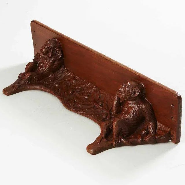 Signed German Jugendstil Walnut Monkey Bracket Wall Console Shelf For Sale - Image 4 of 6