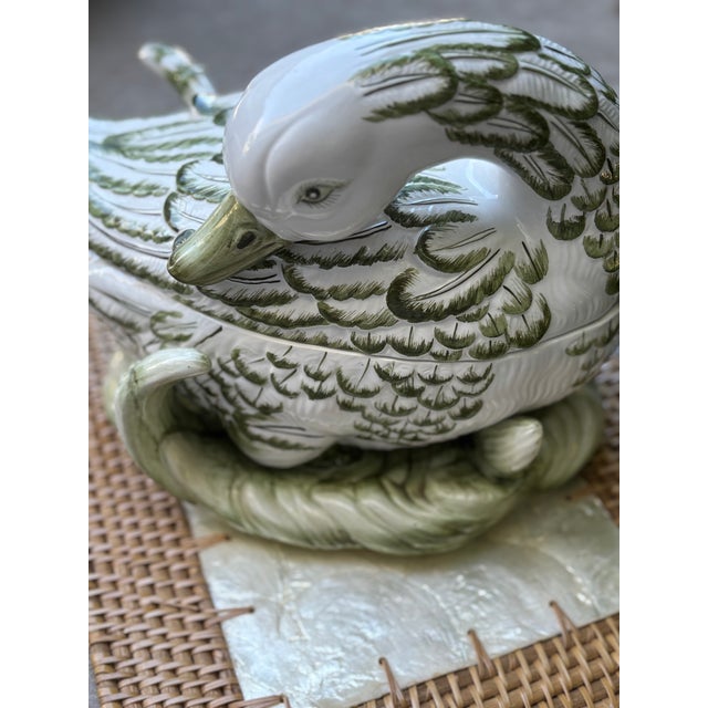 Italian Vintage Italian Majolica Swan Tureen with Ladle For Sale - Image 3 of 7