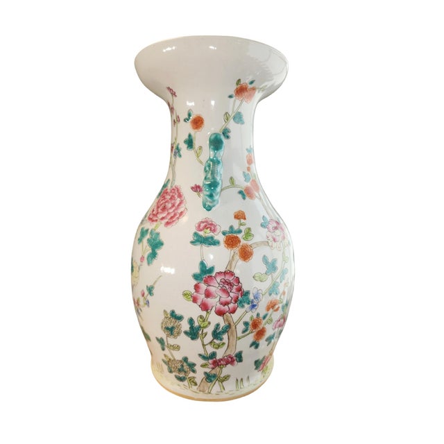 20th Century Qianlong Famille Rose Large Floral Vase For Sale - Image 4 of 7