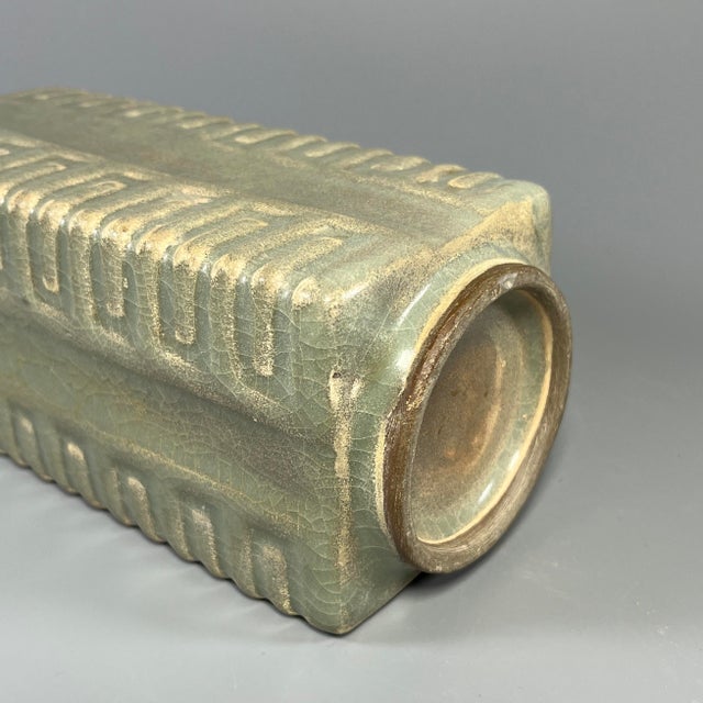 Vintage‑Style Chinese Longquan Celadon Cong‑Shape Square Vase For Sale - Image 6 of 6