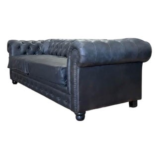 Studio-Finished Dark Charcoal Chesterfield Sofa With Tufting and Rolled Arms For Sale