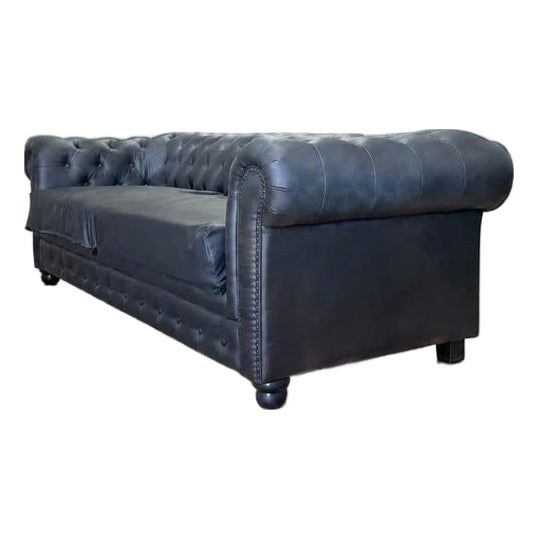 Studio-Finished Dark Charcoal Chesterfield Sofa With Tufting and Rolled Arms For Sale