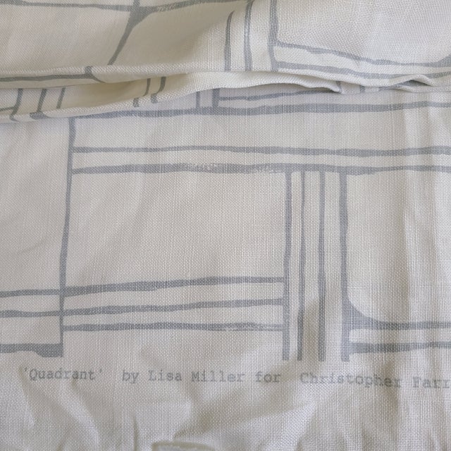 Modern Quadrant Printed Pale Blue Fabric Christopher Farr Linen- Remnant 2 Yards For Sale - Image 3 of 7
