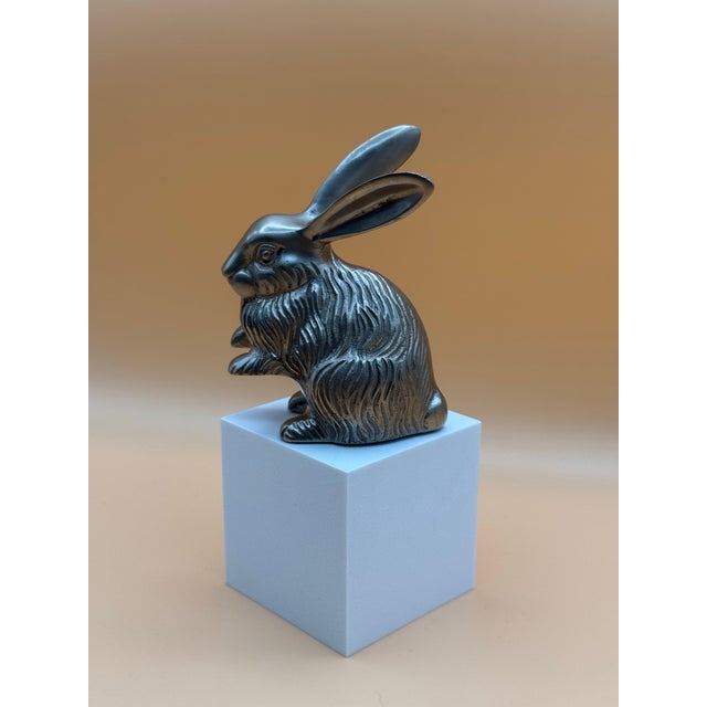 Silver Vintage Silver-Tone Plated Brass Rabbit Sculpture – Made in India For Sale - Image 8 of 11