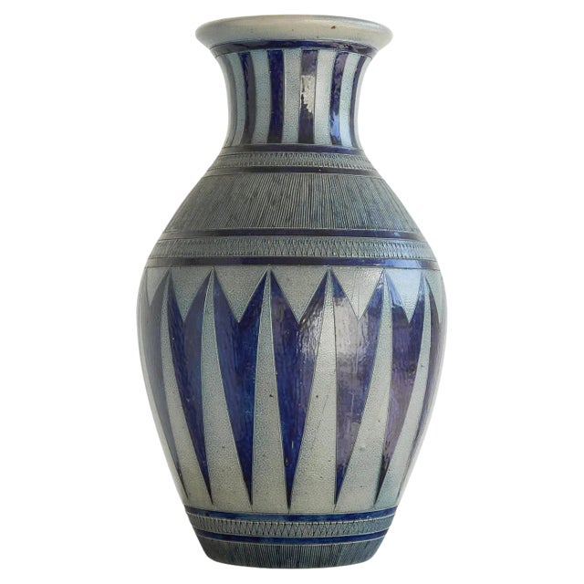 Large Stoneware Salt Glazed Vase by Jos Kalb for La Roche, Belgium, 1940s For Sale