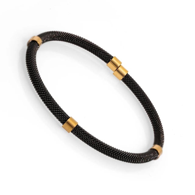 Early 21st Century Men's Fashion Style Black Steel & Gold Bracelet For Sale - Image 5 of 6