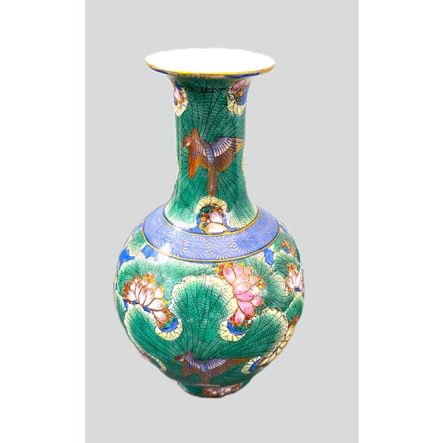 Mid 20th Century Famille Verte Green Lotus Floral Porcelain Vase For Sale - Image 5 of 8
