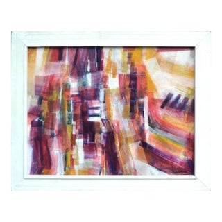 Mid 20th Century "Aerial Composition" Magenta and Red Abstract Painting by Anna Ballarian, Framed For Sale