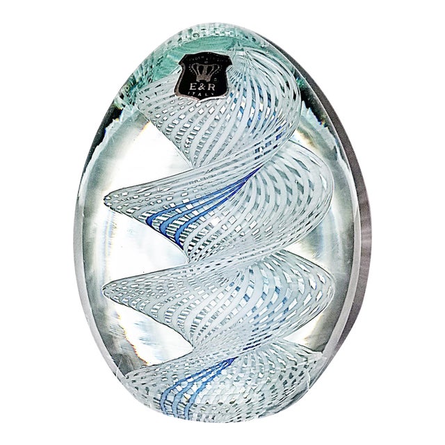 1970s Blown Glass Egg Paperweight E&r Italy For Sale