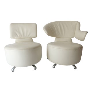 Canta and Aki Swivel Armchairs in Leather by Toshiyuki Kita for Cassina, 2010s, Set of 2 For Sale