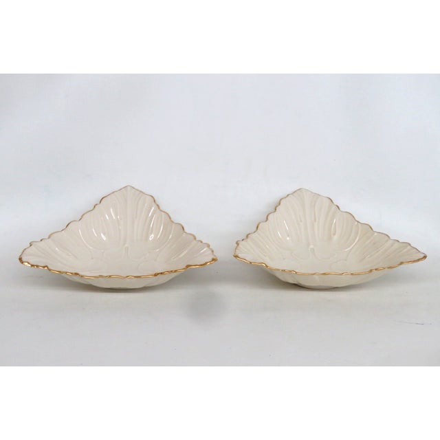 Lenox Lenox China Triad Ivory Porcelain Dish Pair of 2 Triangular Bowls Gold Rim 4932b For Sale - Image 4 of 15
