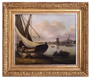 19th Century Fine Harbour Oil on Wood Painting by John Thomas Serres