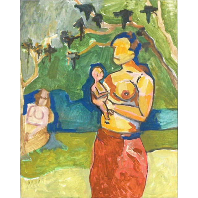 Polynesian Mother and Baby - Original Abstract Expressionist Figurative Acrylic on Paper Abstract Expressionist figurative...