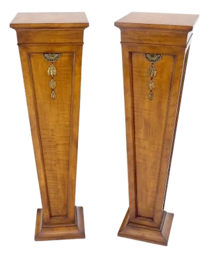 Pair of Tapered Light Tiger Maple Bronze Mount Large Square Pedestals