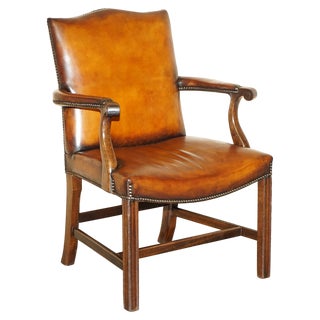 Vintage Gainsborough Hand Dyed Whisky Brown Leather Office Desk Chair, 1950s For Sale