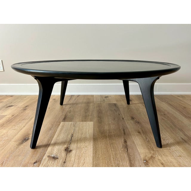 1960s John Van Koert for Drexel Profile Collection Round Coffee Table – Vintage Mid-Century Modern Black Lacquer Cocktail...