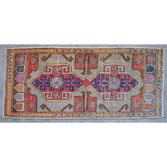 1960s Vintage Hand Made Faded Rug - 1′7″ × 3′7″ For Sale - Image 9 of 12